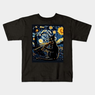 Cat Starry Night Nebula Navigations Kids T-Shirt